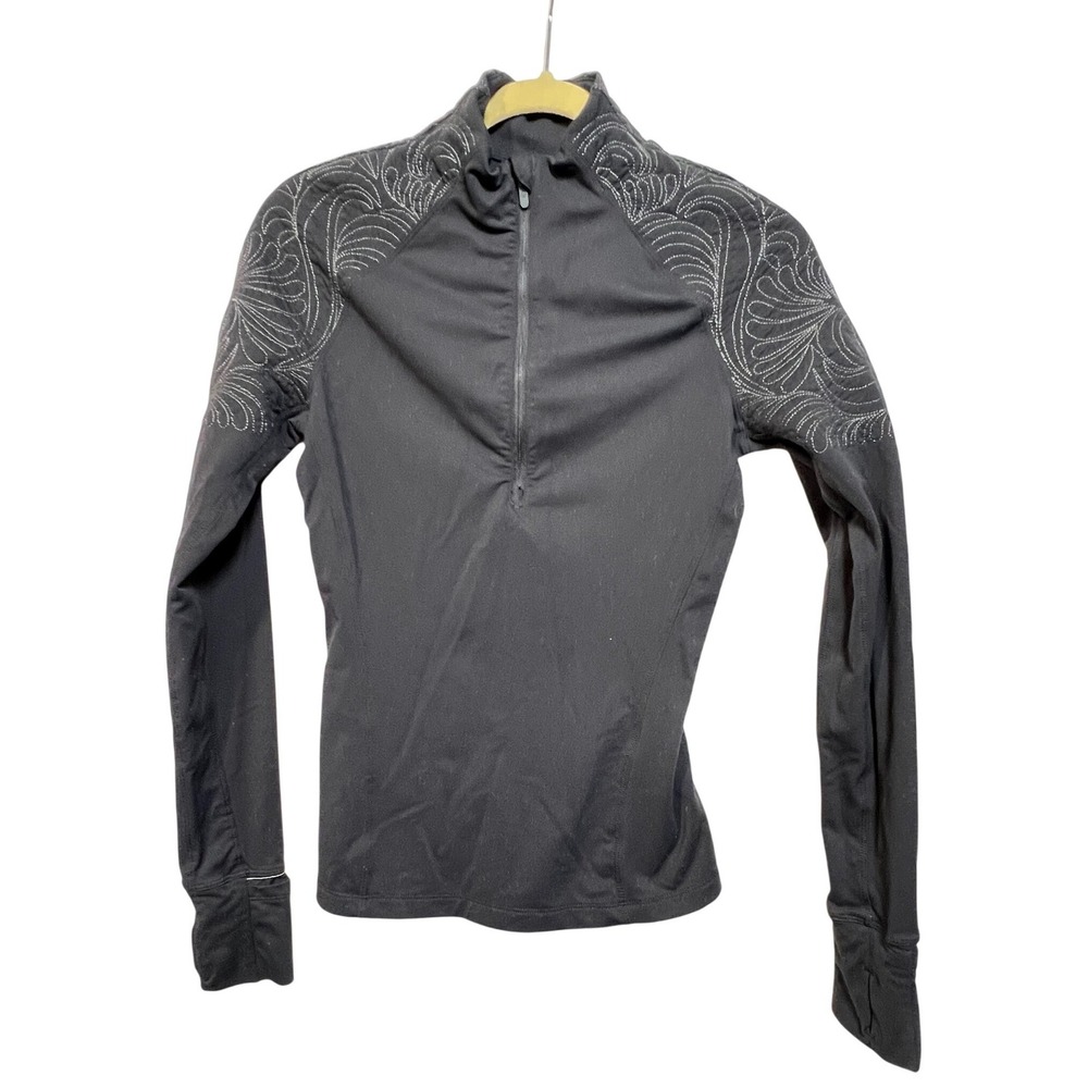 Lululemon Womens Black‎ Half Zip Long Sleeve Top Contrast Stitch Size 2